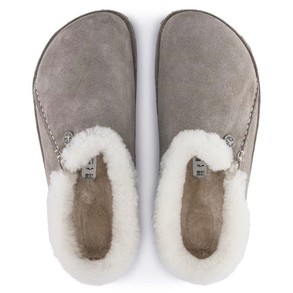 BIRKENSTOCK ZERMATT SLIPPERS GREY SUEDE SHEARLING SZ 42